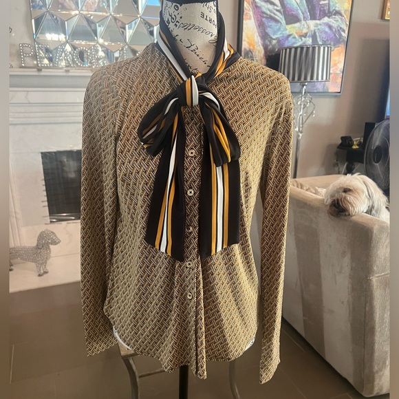 🆕 Michael Kors Geo-Print Bow Blouse - Picture 5 of 17